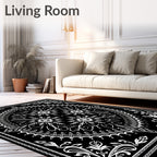 Black White Floral Snowflake Mandala Rug