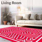 Vibrant Red Geometric Maze Layout Rug