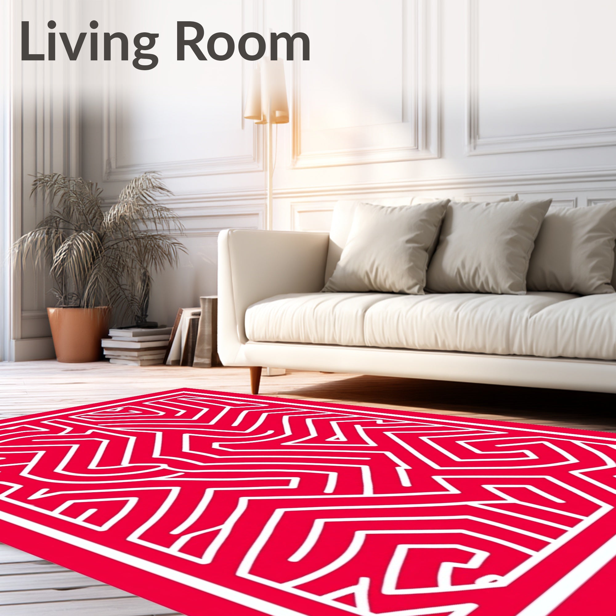 Vibrant Red Geometric Maze Layout Rug