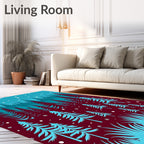 Crimson Teal Winter Forest Snowfall Rug