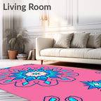 Vibrant Pink Blue Geometric Medallion Rug