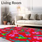 Crimson Hummingbirds Pink Floral Garden Rug