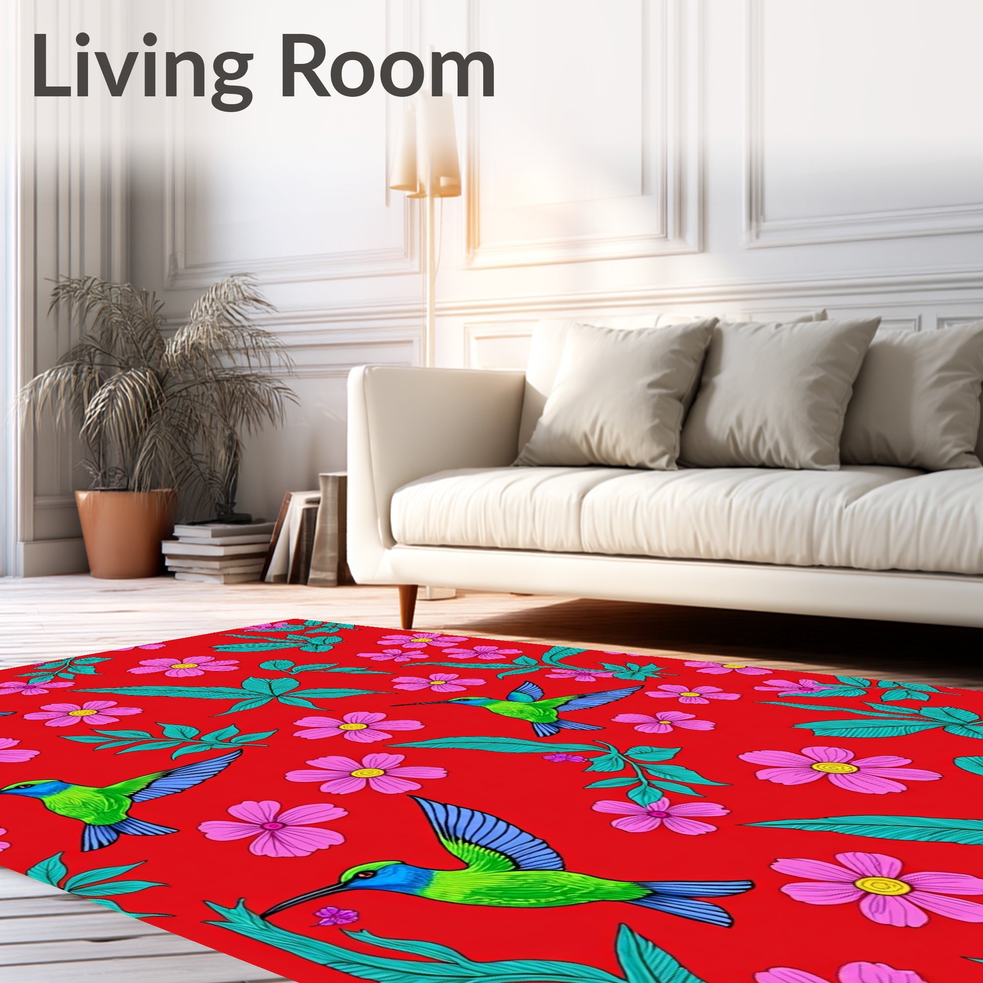 Crimson Hummingbirds Pink Floral Garden Rug