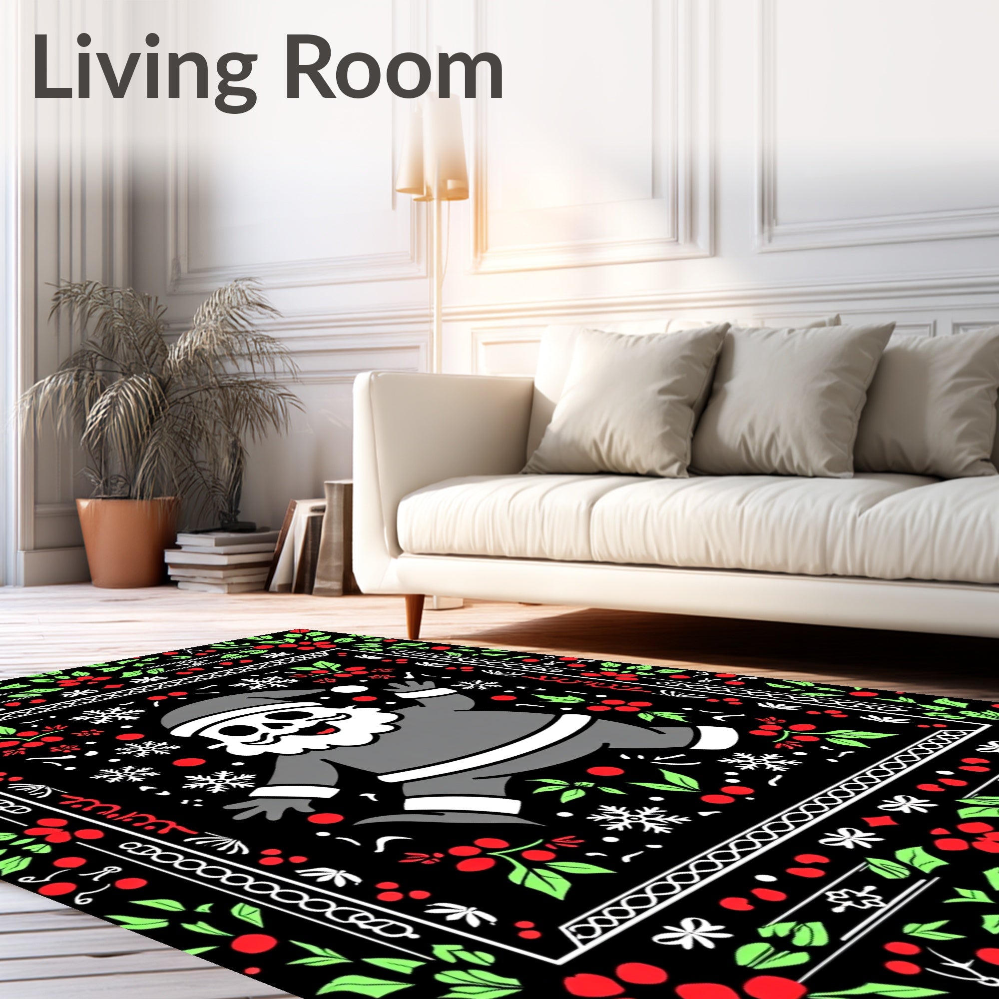 Skeleton Santa With Holly Snowflakes Rug