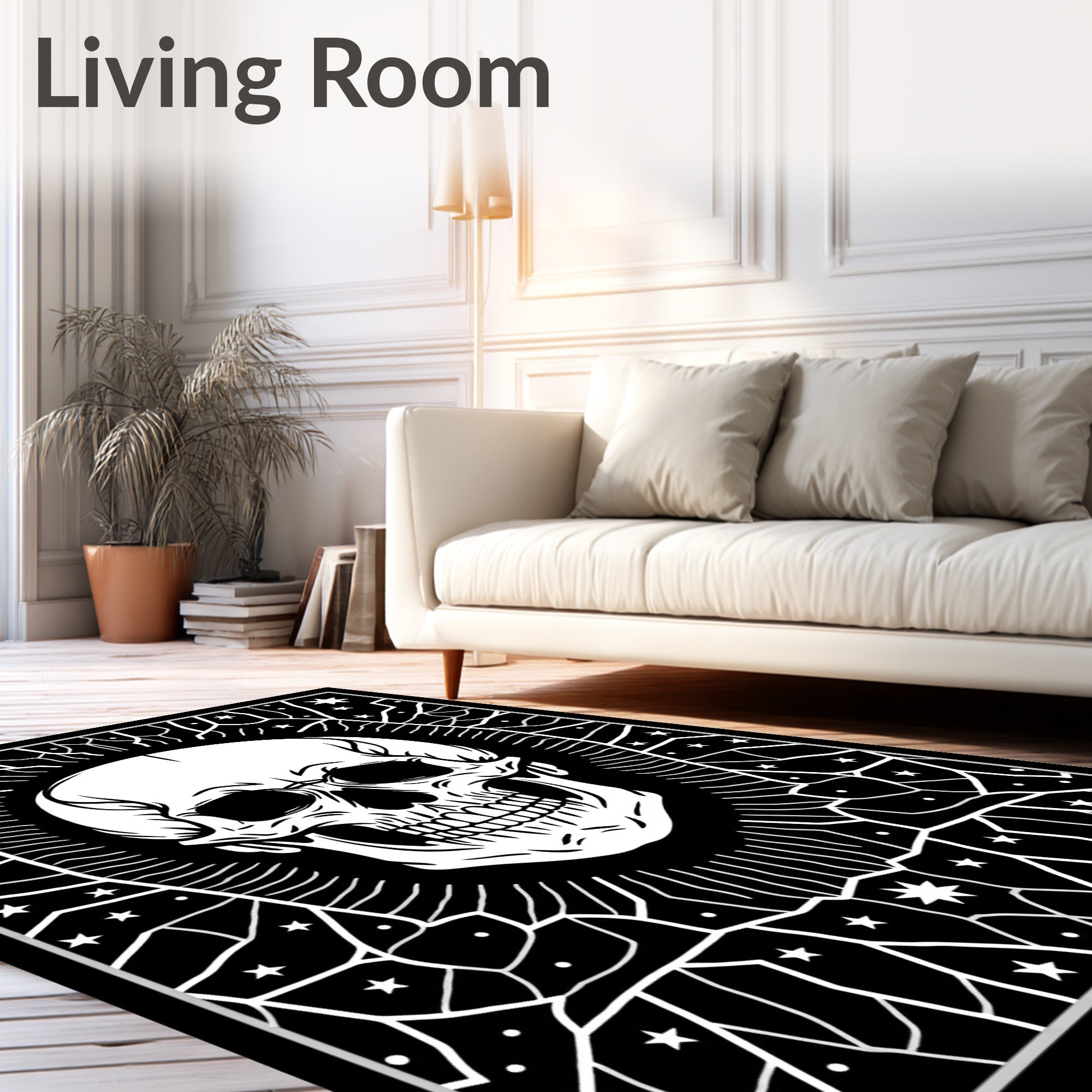 Dark Moon Skull Starburst Graphic Rug