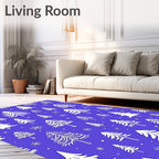 White Trees Snowflakes Blue Background Rug