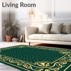 Emerald Green Golden Floral Damask Rug