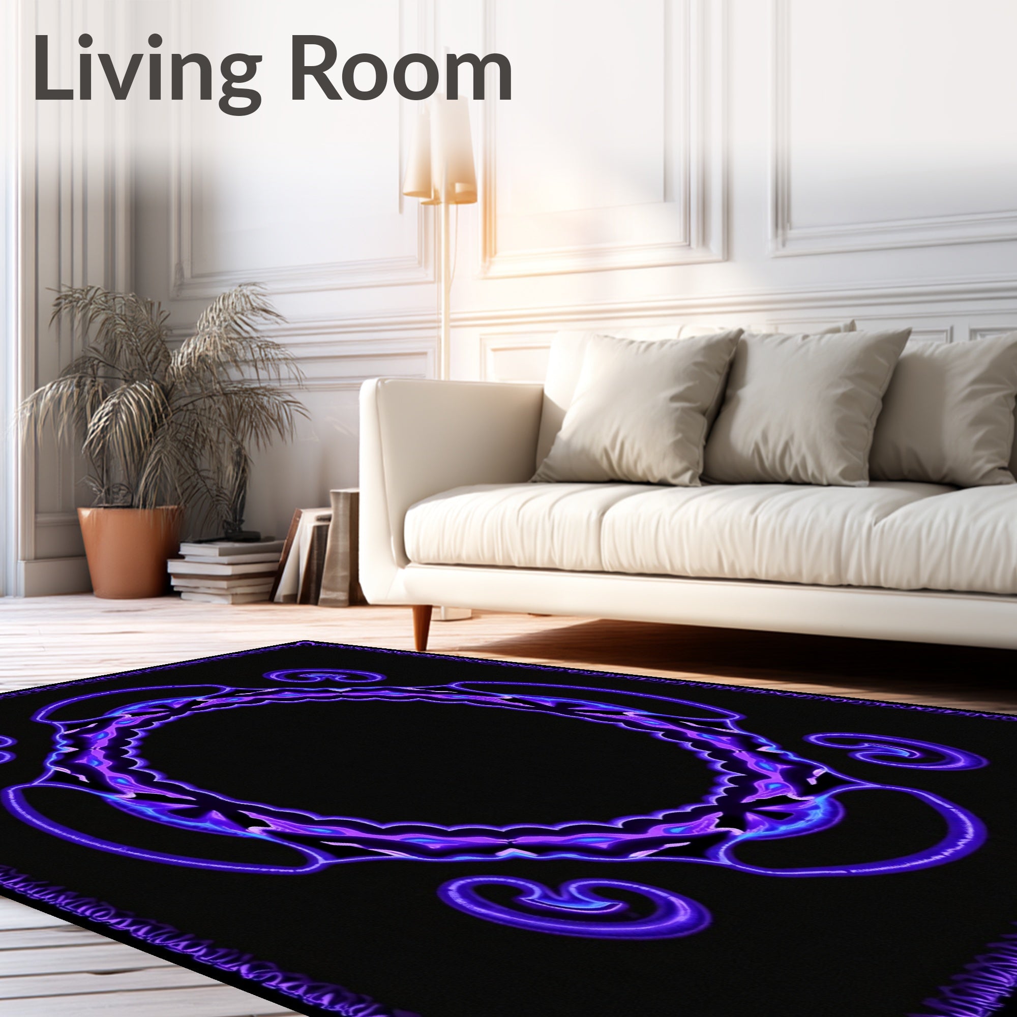 Vibrant Purple Swirl Frame Rug