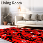 Bold Black Crimson Figure Snowflakes Rug