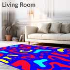 Vibrant Blue Red Yellow Abstract Flow Rug