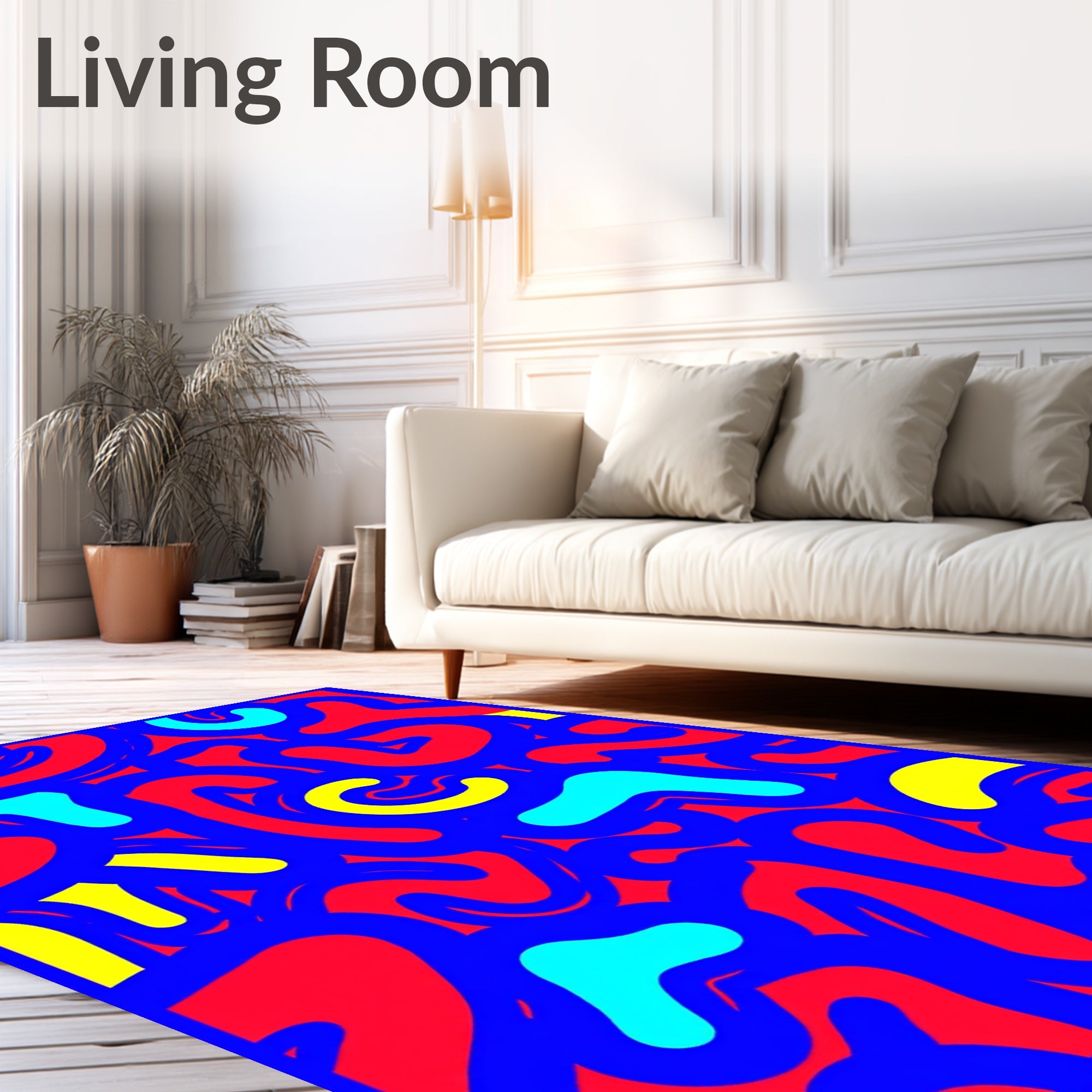 Vibrant Blue Red Yellow Abstract Flow Rug
