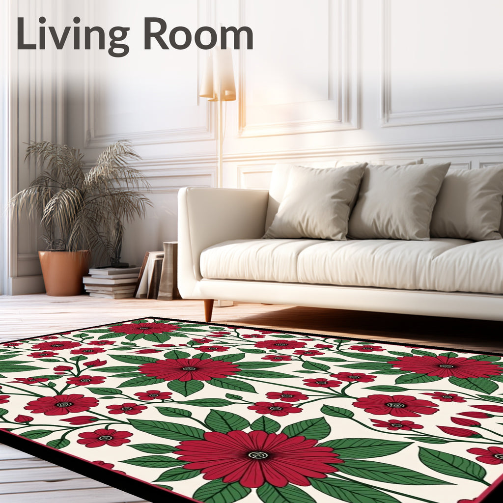 Crimson Floral Vine Art Nouveau Rug