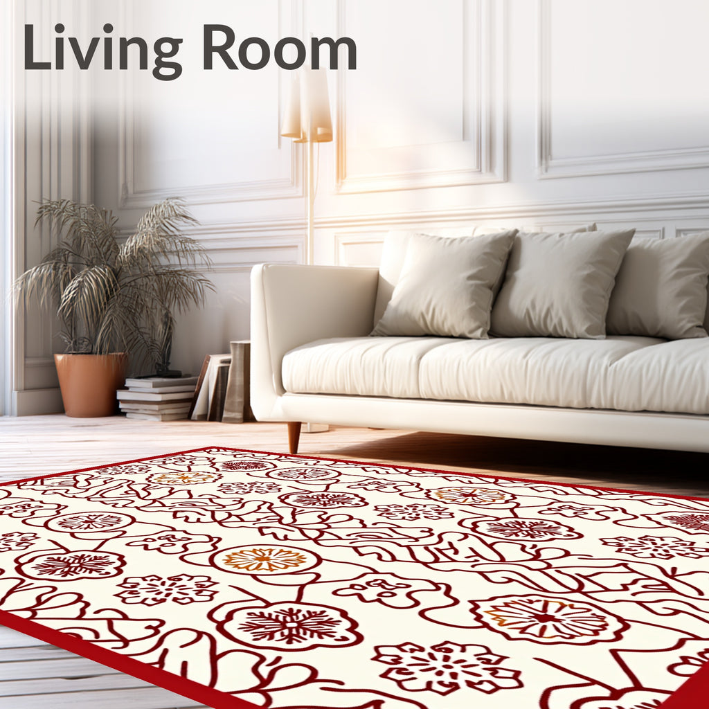 Crimson Snowflake Floral Garland Rug