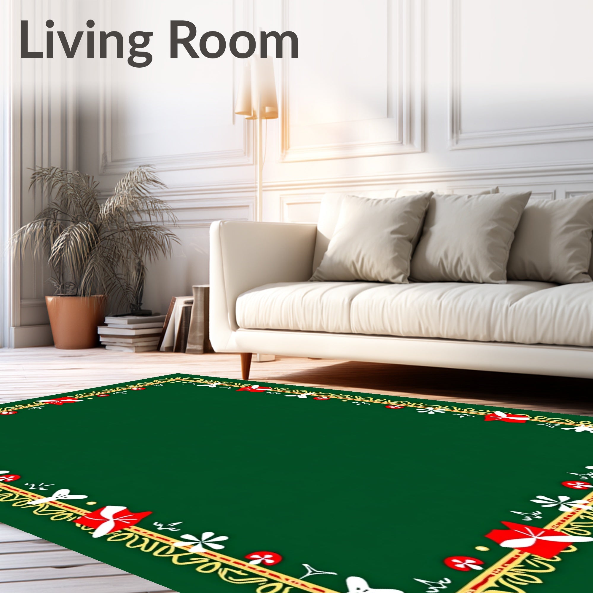 Emerald Green Red White Gilded Frame Rug