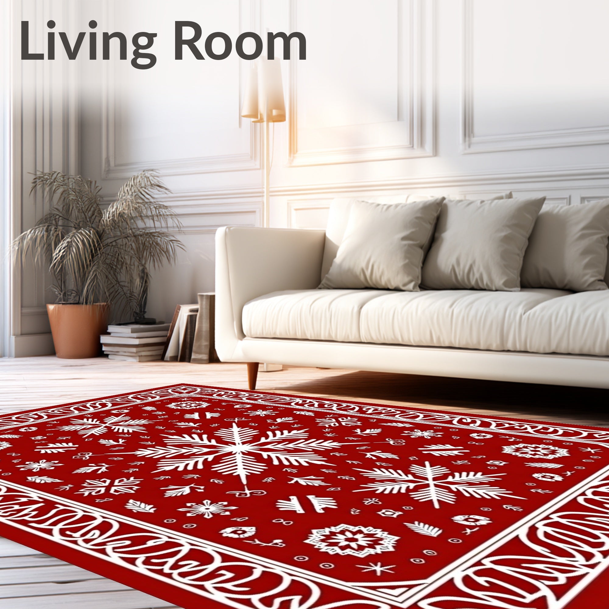 Classic Red Snowflake Border Rug