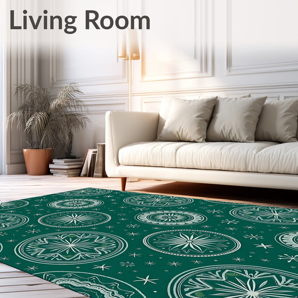 Emerald Green Circular Starburst Medallion Rug