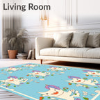 Playful White Cat Floral Medallion Rug
