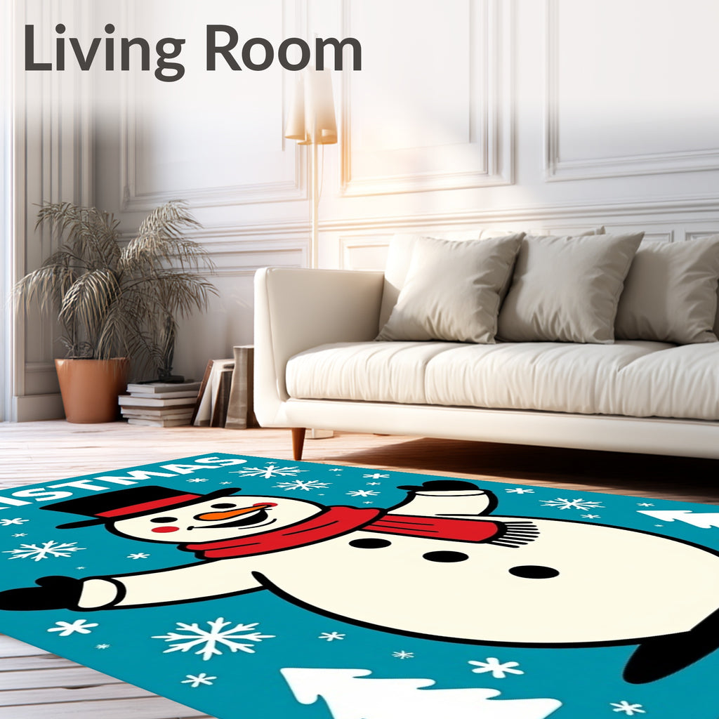 Joyful Snowman With Red Scarf Rug