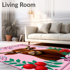 Brown Bull Cherries Pink Floral Border Rug