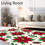 Festive Red Poinsettia Foliage Swirls Rug