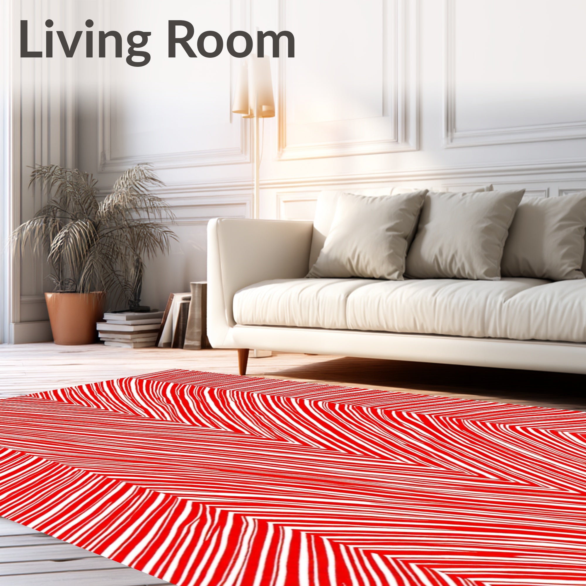 Crimson White Line Abstract Geometric Rug