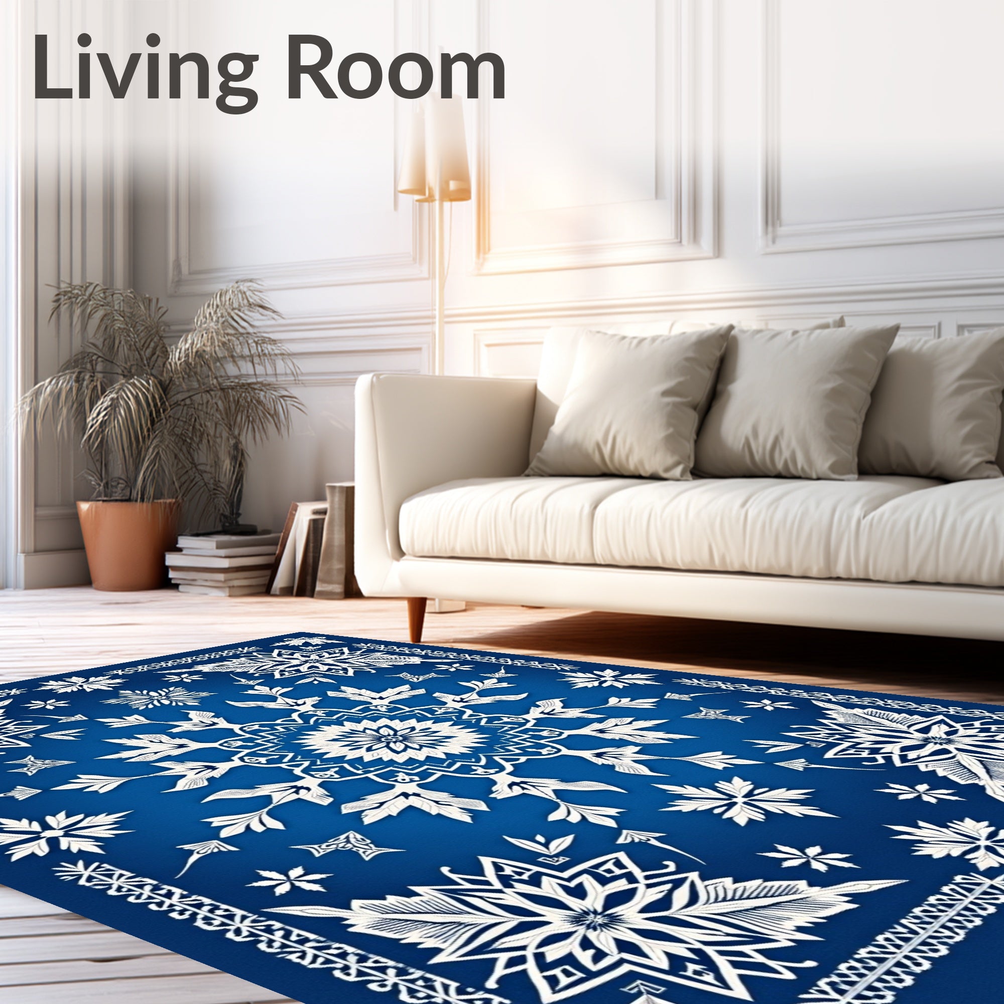 Azure White Snowflake Mandala Rug