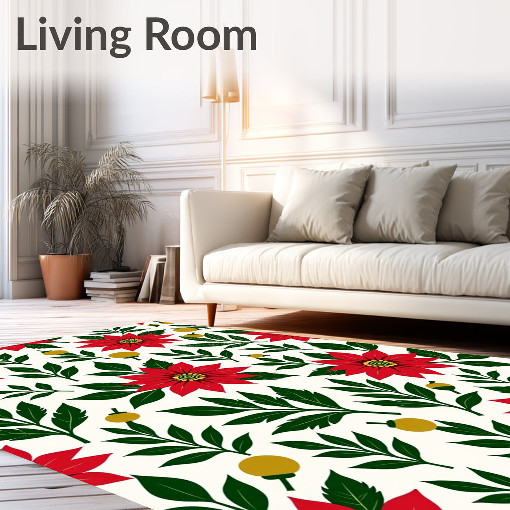 Red Poinsettia Botanical Repeat Rug