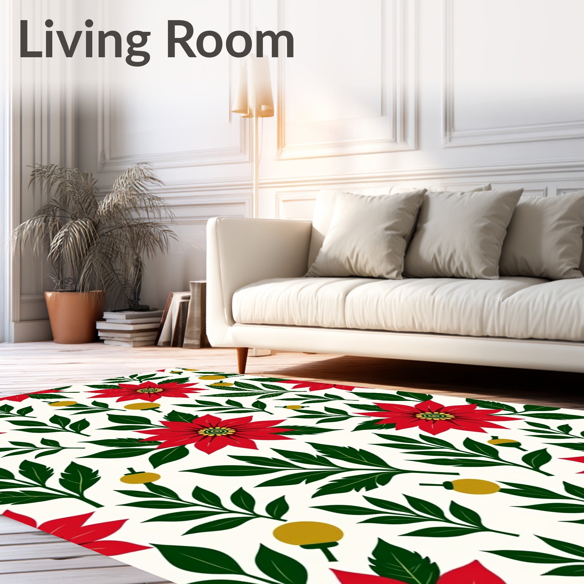 Red Poinsettia Botanical Repeat Rug