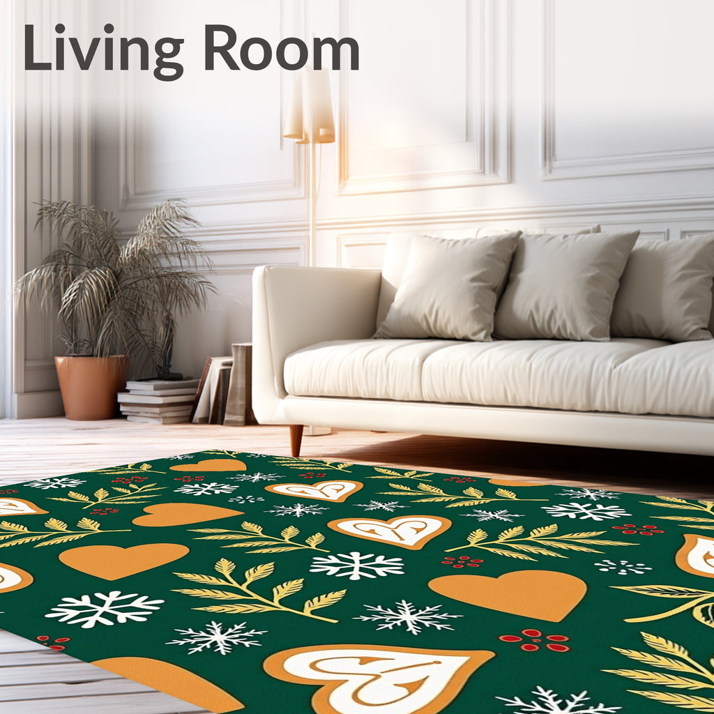 Whimsical Gingerbread Heart Snowflake Fern Rug