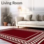 Deep Red Ivory Bordered Geometric Rug