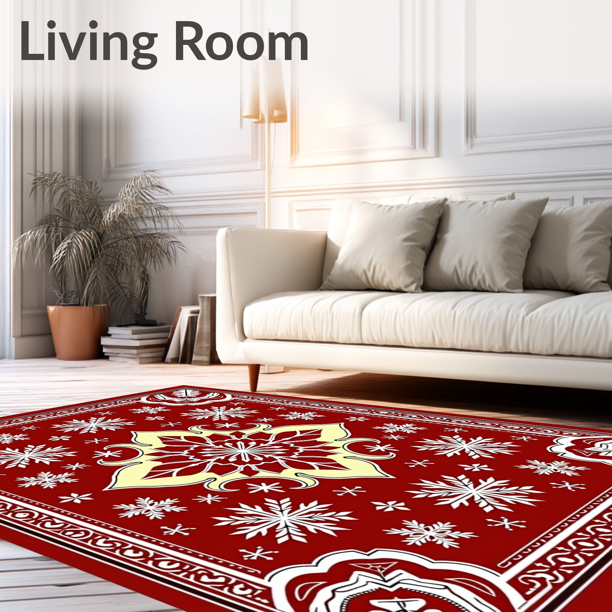 Crimson Snowflakes Floral Medallion Rug
