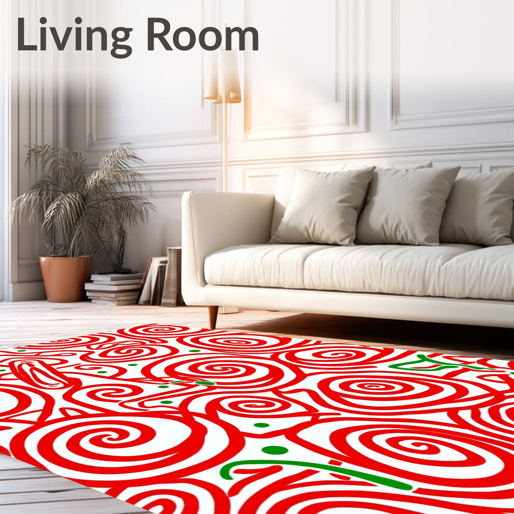 Red Swirls With Green Dots Accent Rug