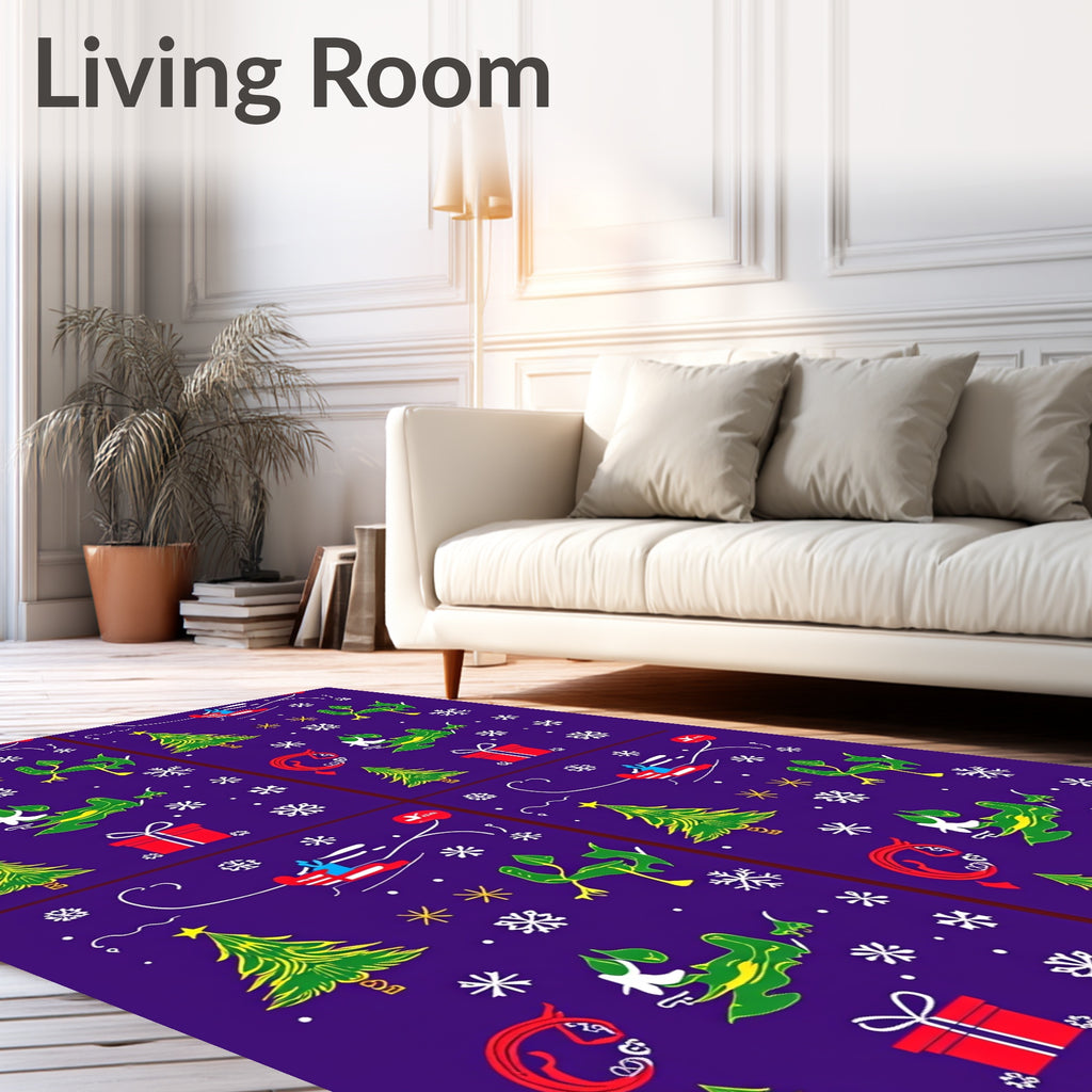 Festive Holiday Sleigh Christmas Trees Rug