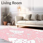 Pink Christmas Tree and Snowflake Background Rug
