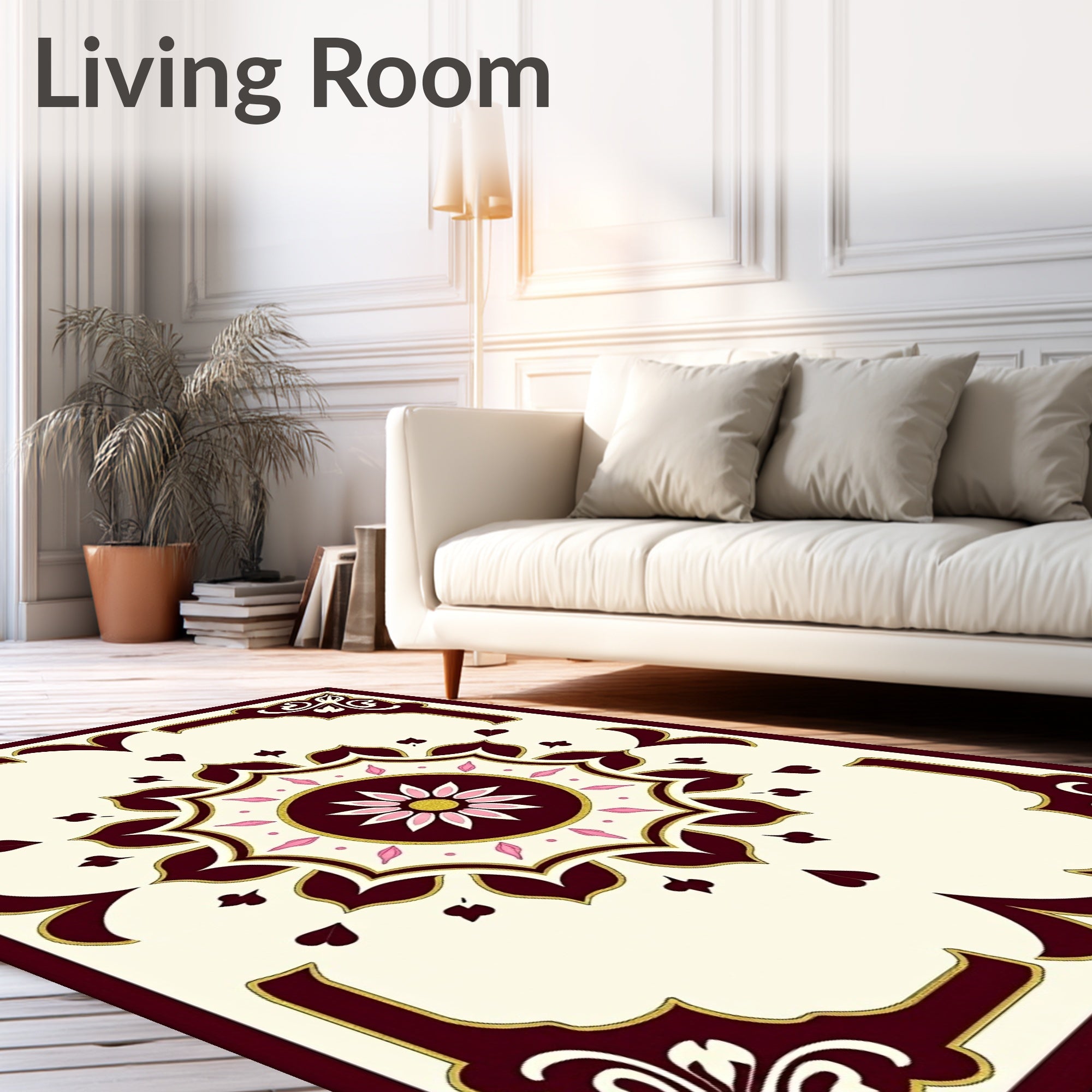 Crimson Floral Medallion Golden Accents Rug