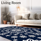 Midnight Blue White Snowflake Mandala Rug