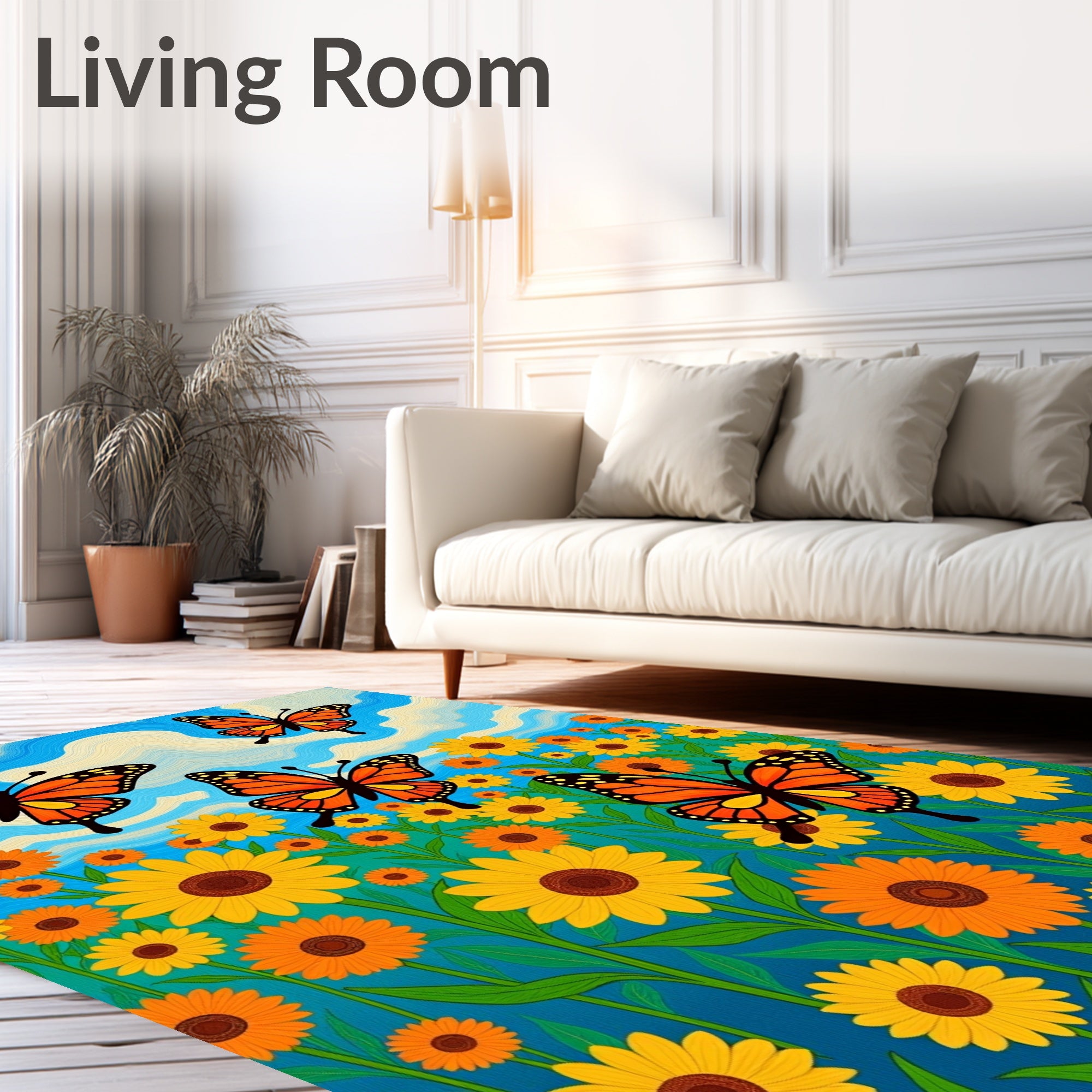 Whimsical Orange Butterfly Garden Rug