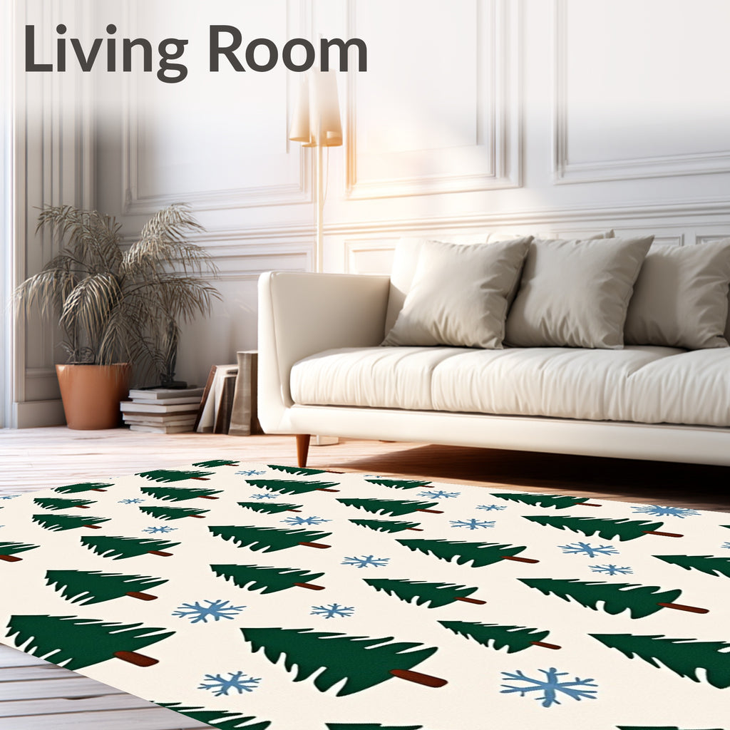 Festive Forest Trees Snowflakes Rug