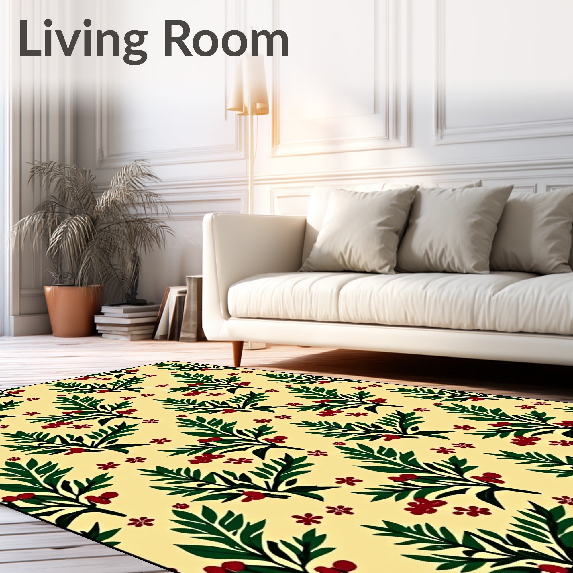 Golden Cream Berry Branch Floral Rug