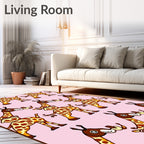 Whimsical Giraffe Pink Background Repeating Pattern Rug