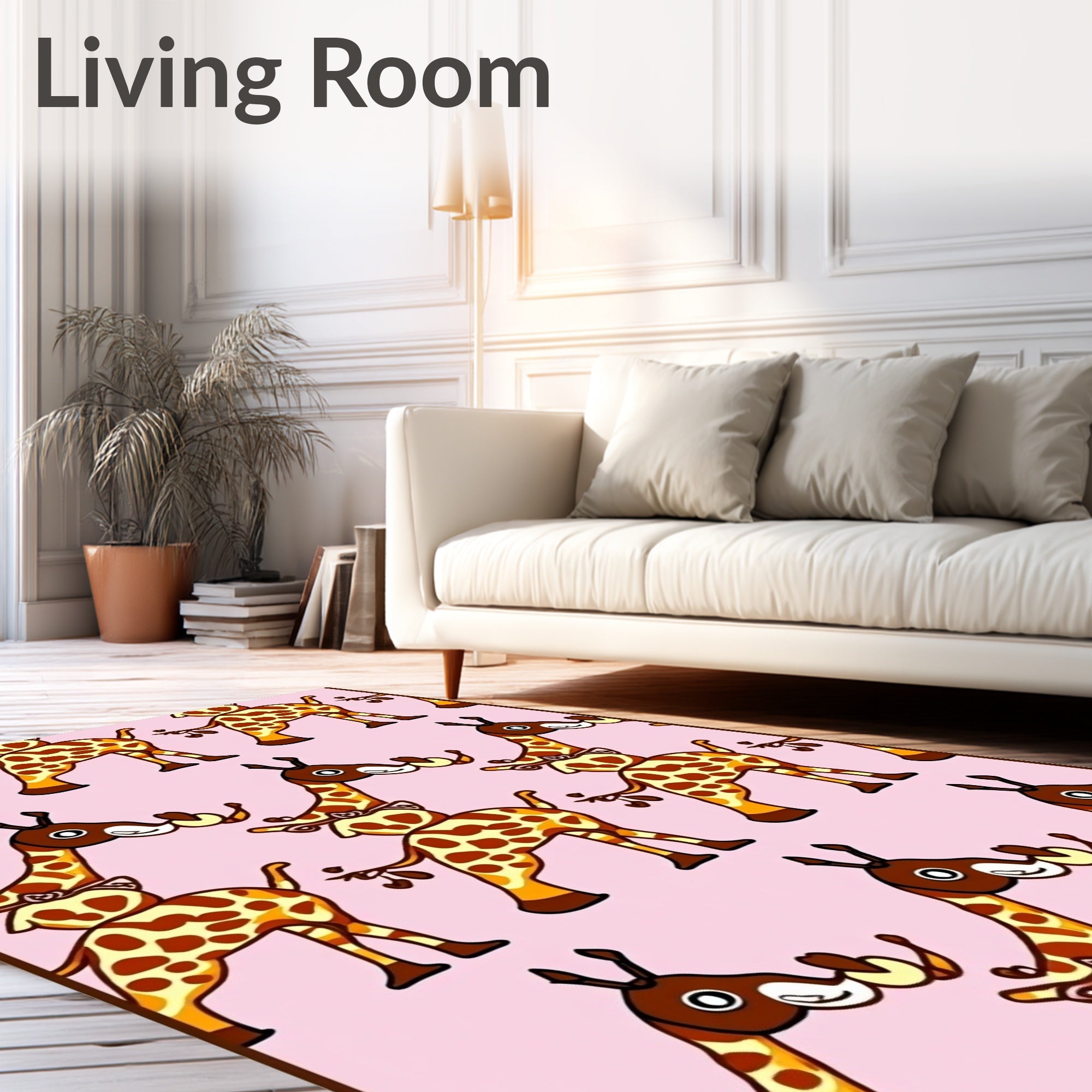 Whimsical Giraffe Pink Background Repeating Pattern Rug