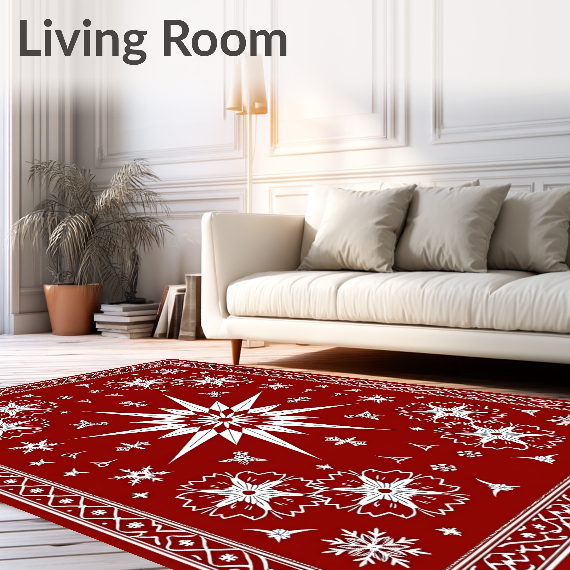 Crimson White Twelve Point Star Floral Rug
