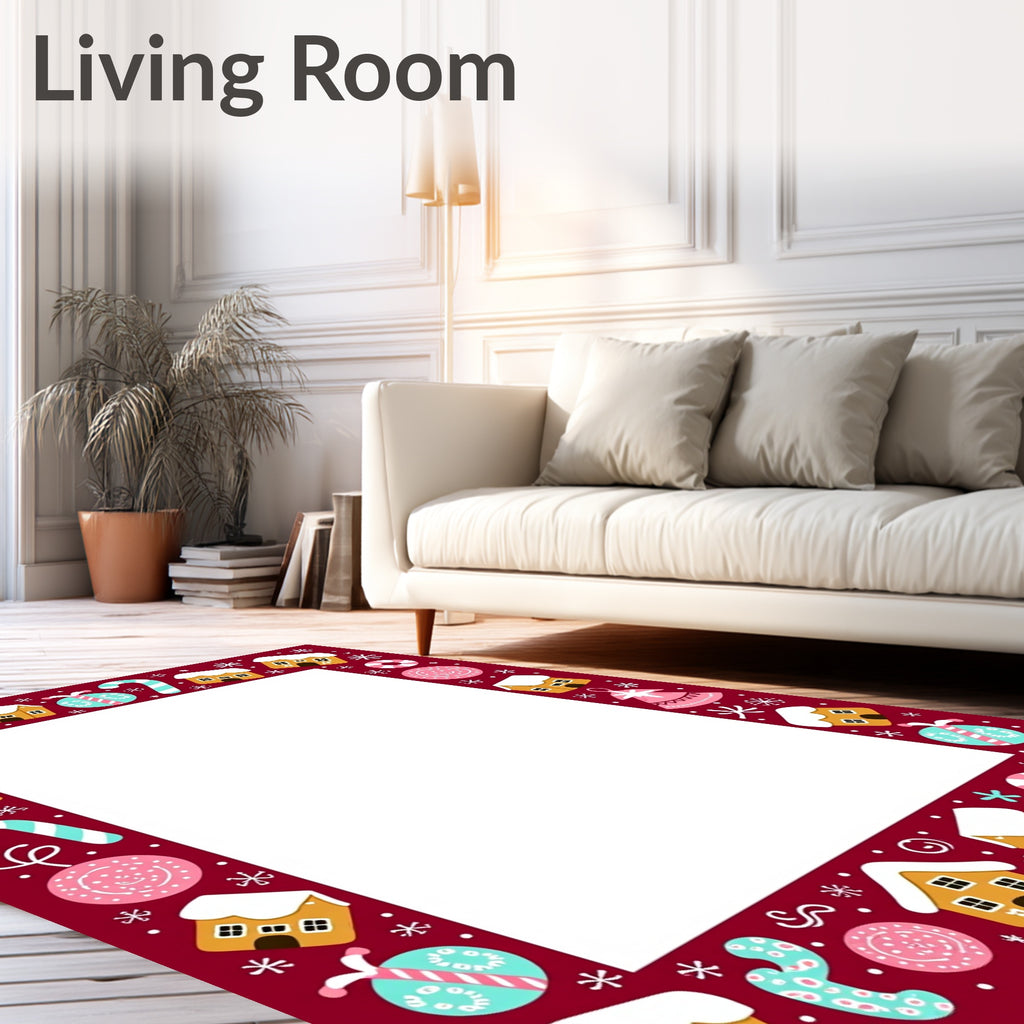 Whimsical Gingerbread Candy Cane Border Rug