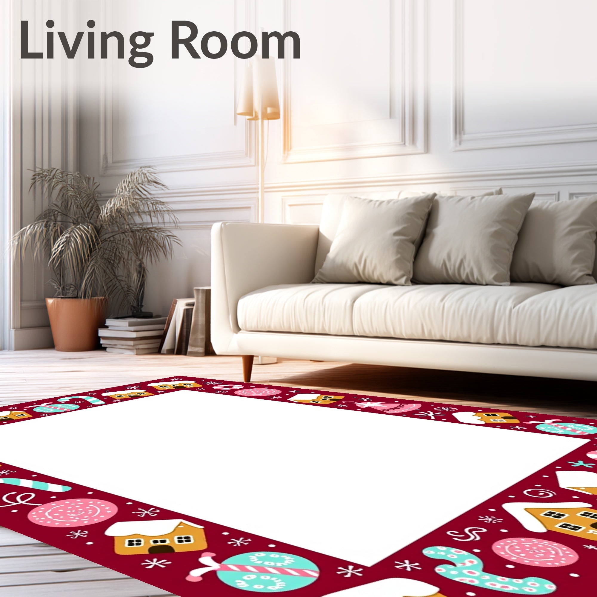 Whimsical Gingerbread Candy Cane Border Rug