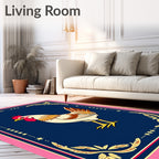 Vintage Rooster Gold Floral Frame Rug