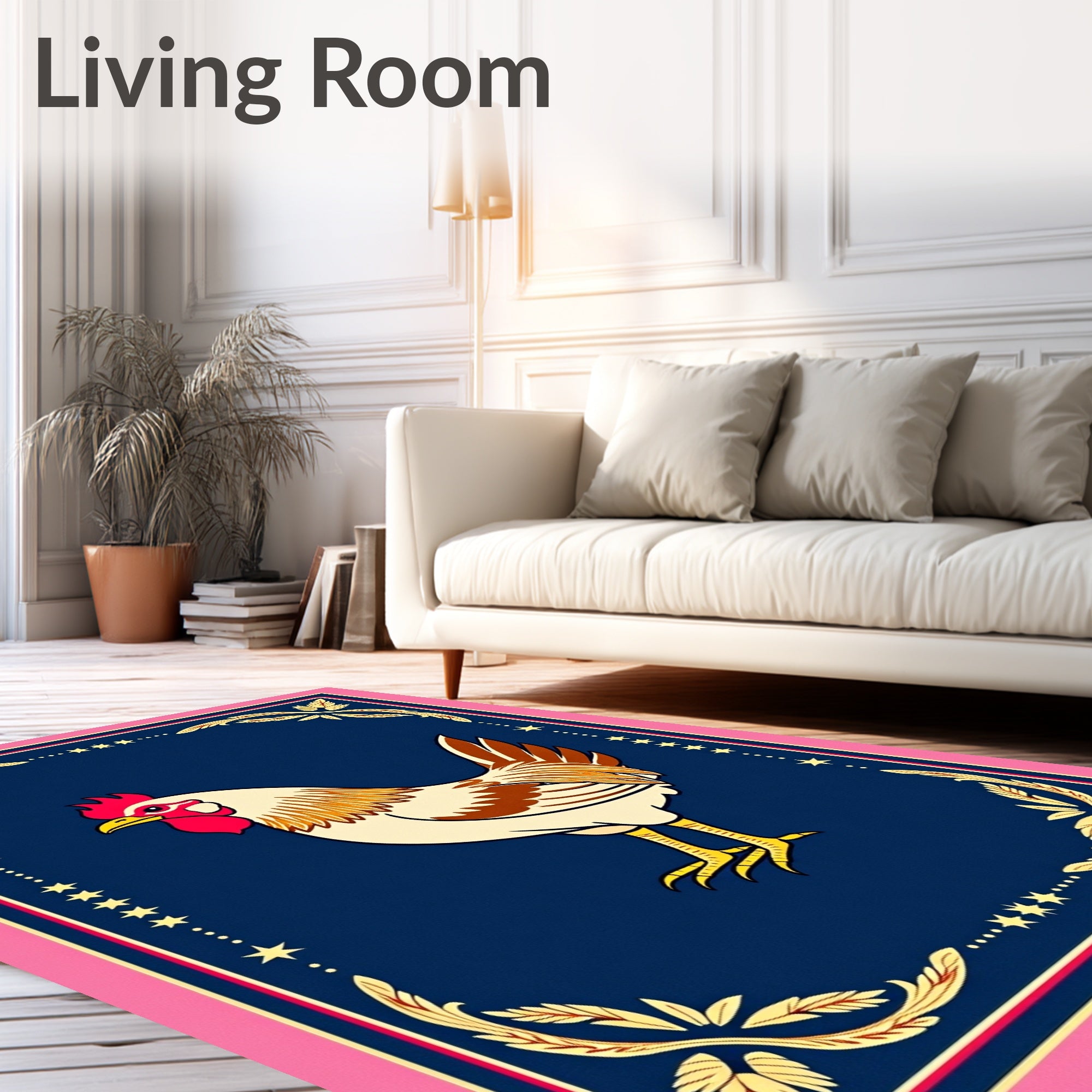 Vintage Rooster Gold Floral Frame Rug