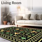 Whimsical Orange Birds Floral Forest Rug