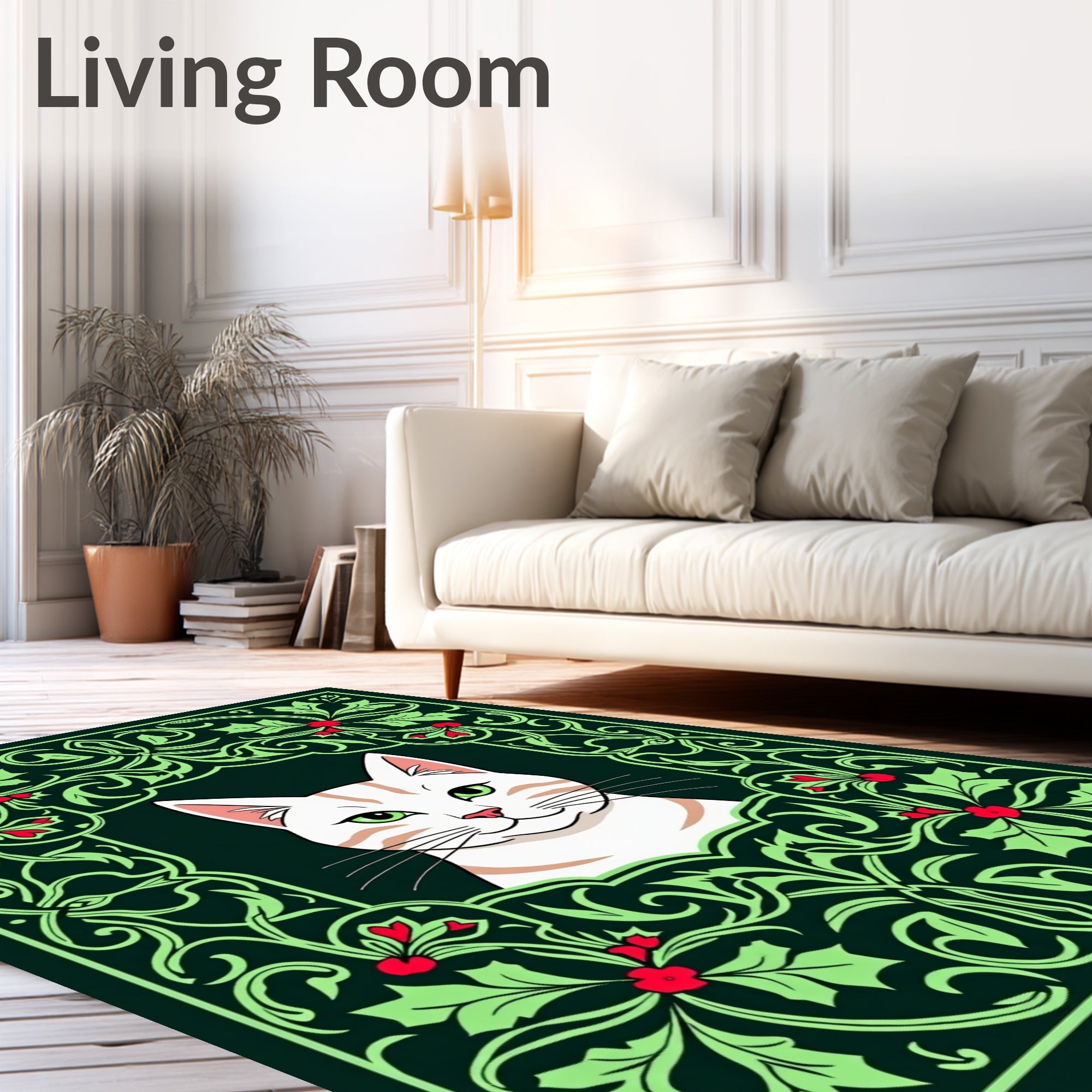 Emerald Green Holly Cat Portrait Rug