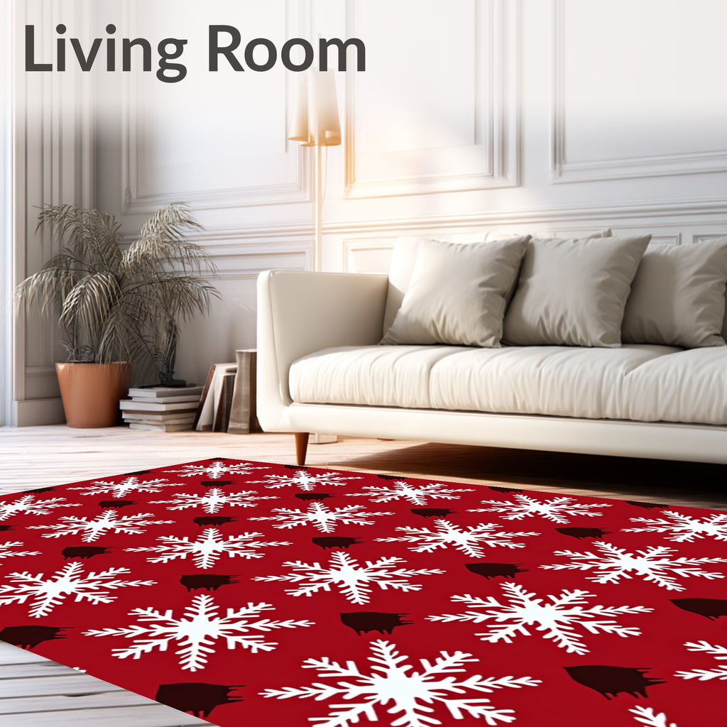 Crimson White Snowflake Geometric Arrangement Rug