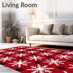 Crimson White Snowflake Geometric Arrangement Rug